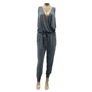 Aerie Grey Draped Wrap V-Neck Sleeveless Knit Jumpsuit Drawstring Waist Gray Wom